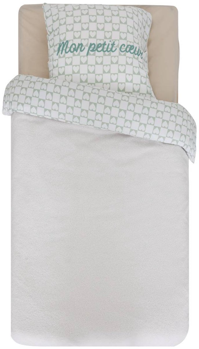 Parure de lit réversible Jaiko 140x200cm blanc/motif coeurs vert