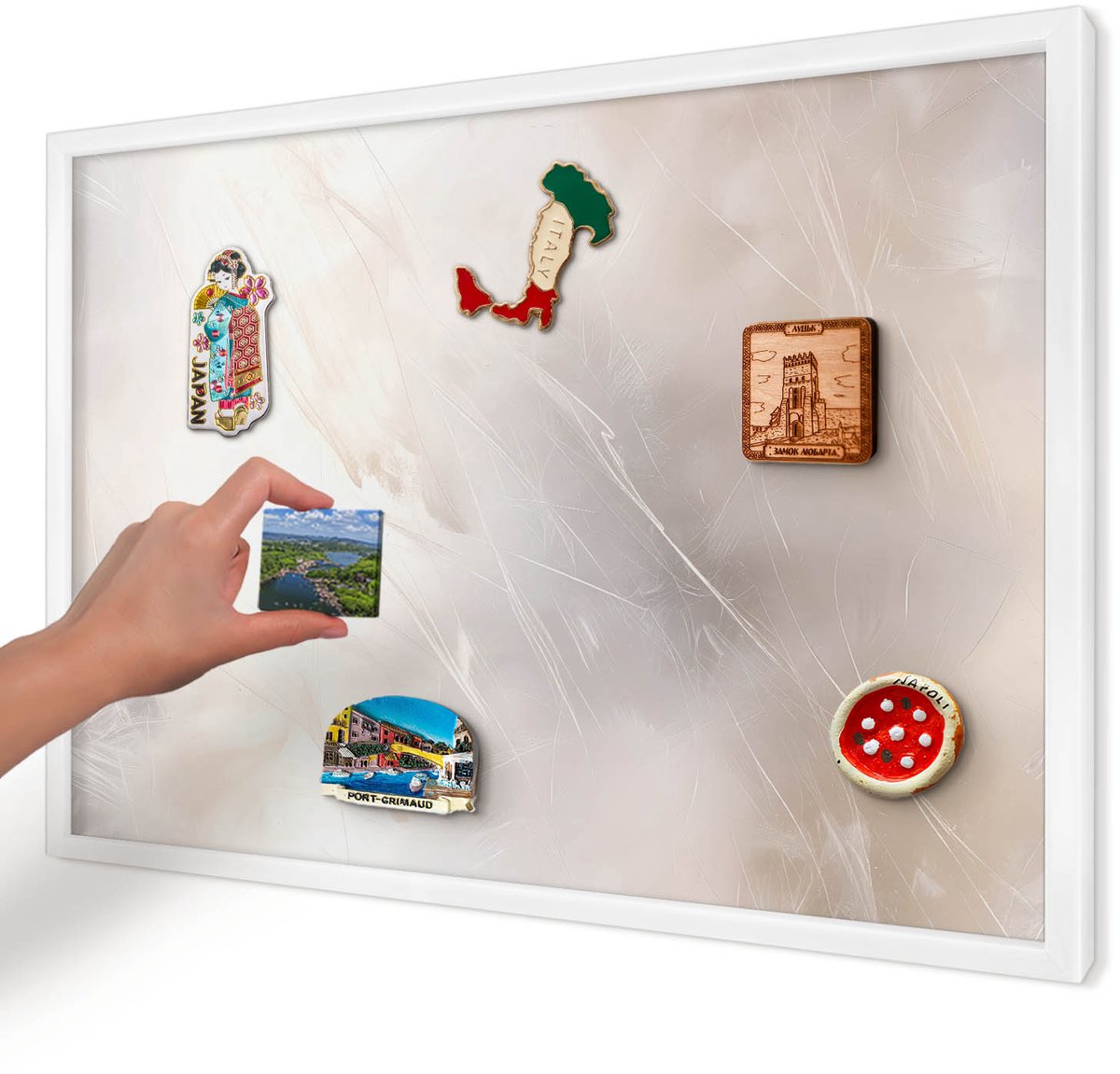 Artprintcave Wit Magneetbord mit Witte Lijst - 60x40 cm - Zachte Lichtheid Bord Voor Magneten - Minimalist Magnetische Organizer - Achtergronden En Patronen
