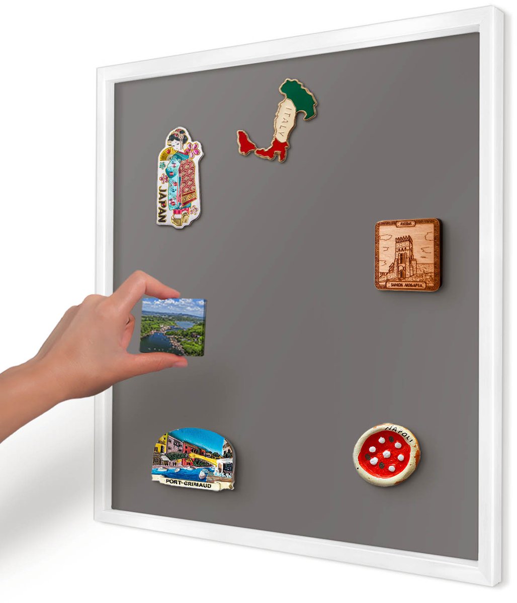 Artprintcave Grijs Magneetbord mit Witte Lijst - 50x50 cm - Donkergrijs Wandbord Magnetisch - Minimalist Magneetbord Voor Foto's - Achtergronden En Patronen
