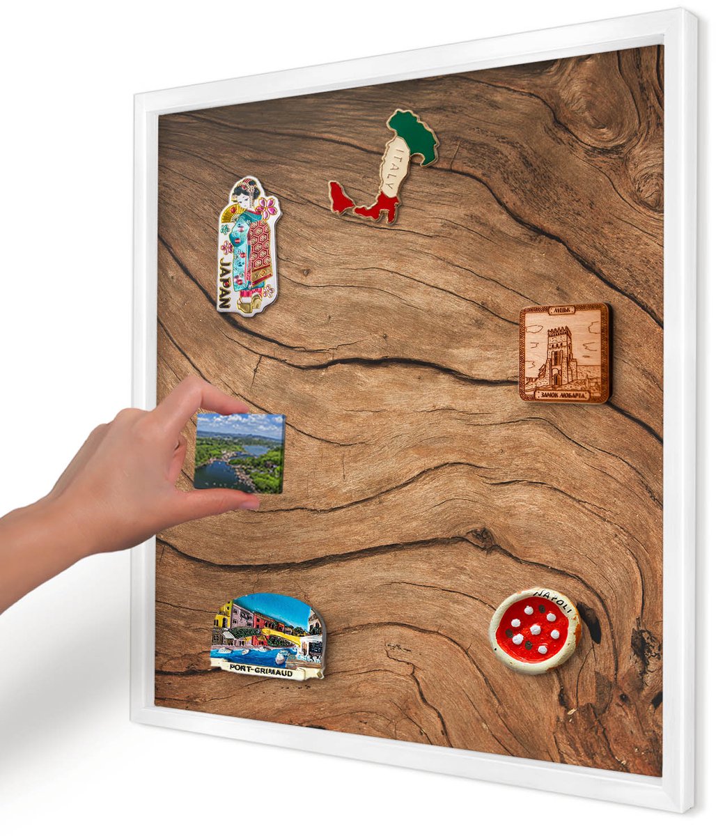 Artprintcave Bruin Magneetbord mit Witte Lijst - 50x50 cm - Houtnerf Magneet Bord mit Frame - Rustiek Bord Voor Magneten - Texturen
