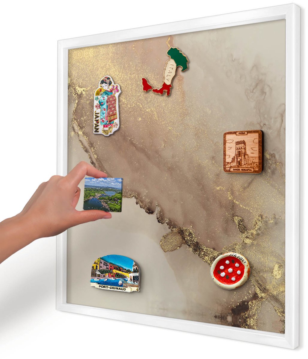Artprintcave Beige Magneetbord mit Witte Lijst - 50x50 cm - Elegante Glans Magneetbord Voor Foto's - Abstract Wandbord Magnetisch - Abstractie