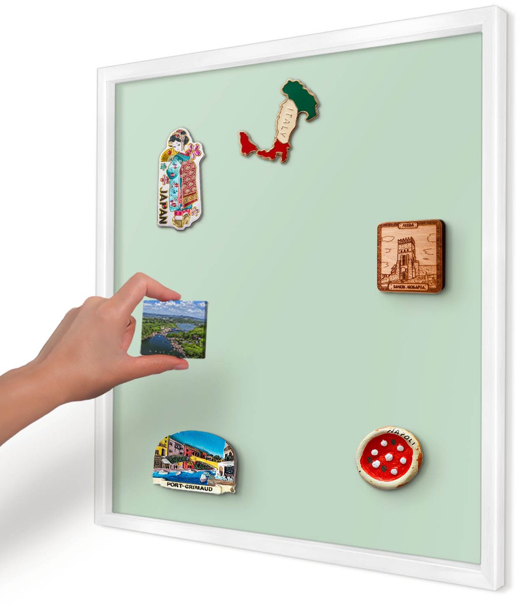 Artprintcave Groente Magneetbord mit Witte Lijst - 50x50 cm - Mintgroen Magneet Bord mit Frame - Minimalist Magnetisch Bord - Achtergronden En Patronen