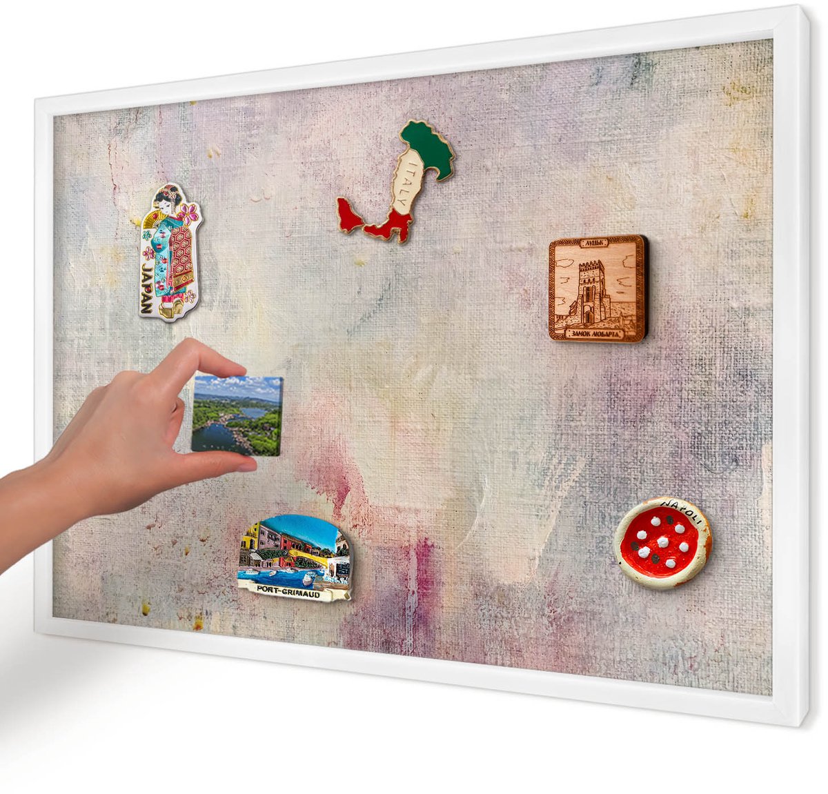 Artprintcave Romig Magneetbord mit Witte Lijst - 60x40 cm - Pastel Abstractie Wandbord Magnetisch - Abstract Magneetbord Voor Keuken - Abstractie