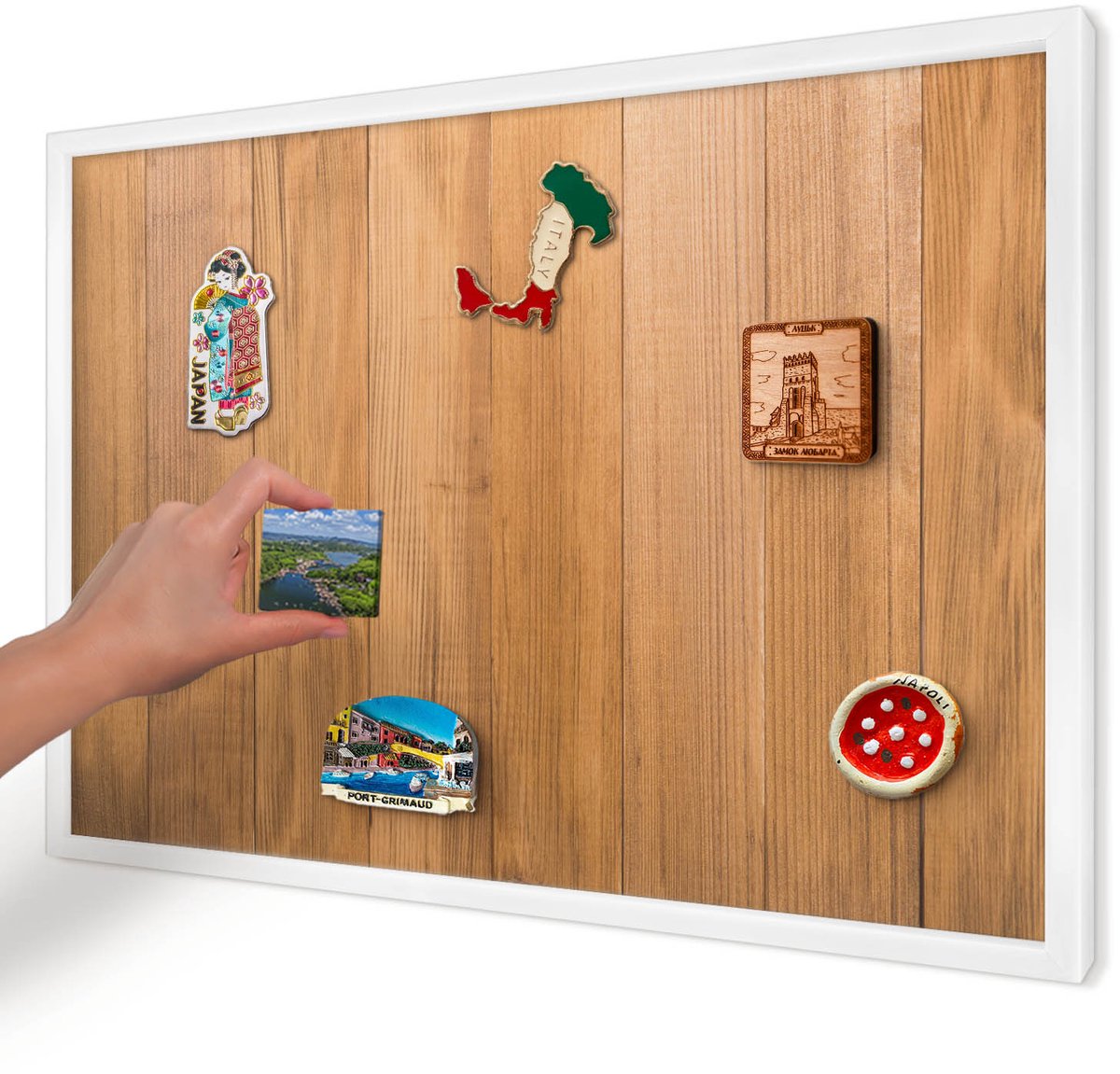 Artprintcave Bruin Magneetbord mit Witte Lijst - 60x40 cm - Houtstructuur Bord Voor Magneten - Minimalist Notitiebord - Texturen