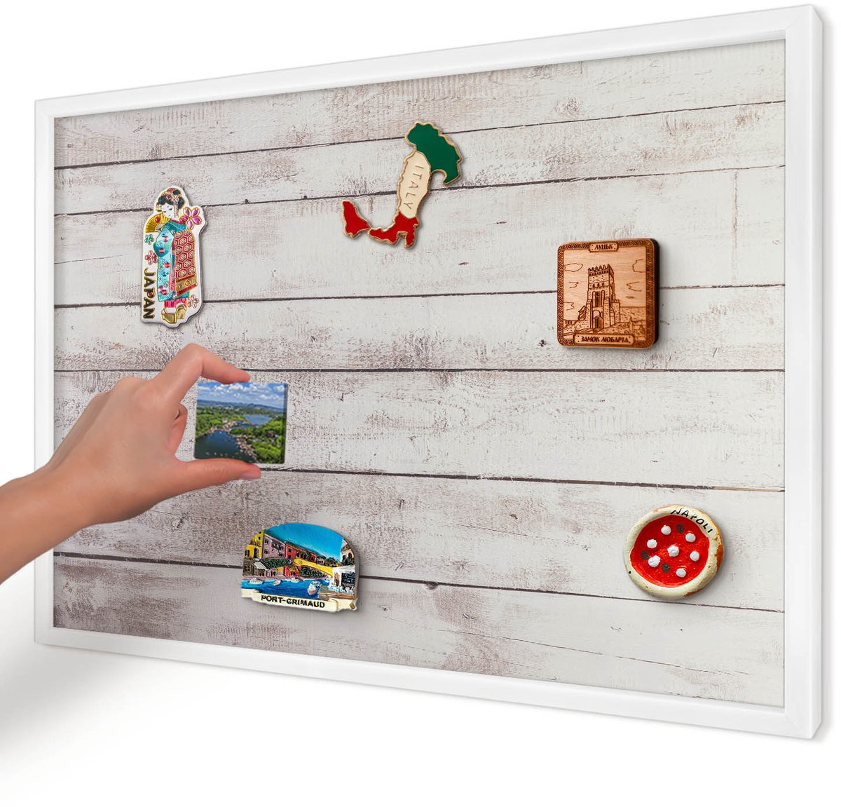 Artprintcave Beige Magneetbord mit Witte Lijst - 60x40 cm - Licht Hout Wandbord Magnetisch - Rustiek Bord Voor Magneten - Texturen