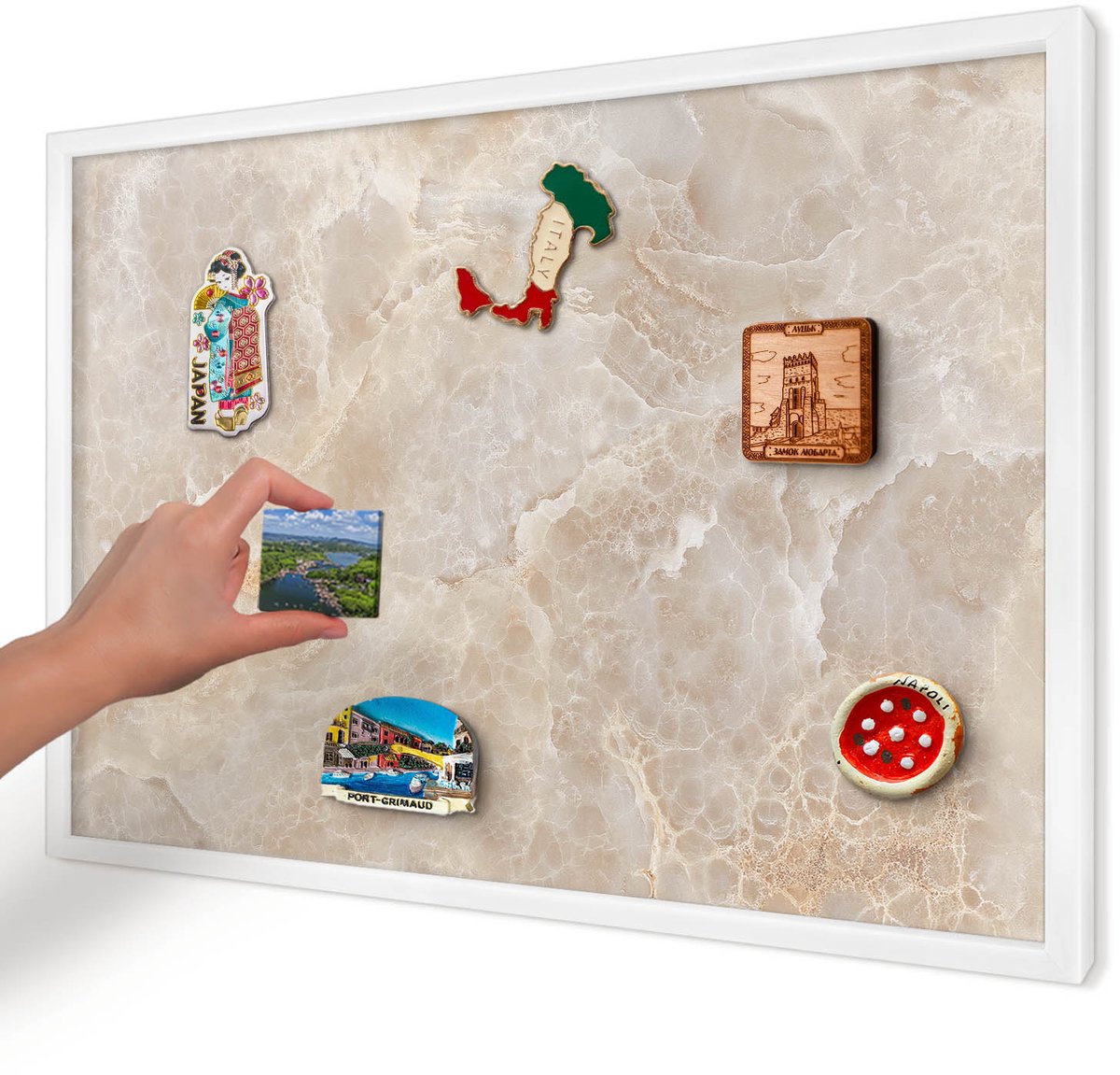 Artprintcave Romig Magneetbord mit Witte Lijst - 60x40 cm - Crème Marmer Magneet Bord mit Frame - Modern Magnetisch Bord Voor Magneten - Texturen