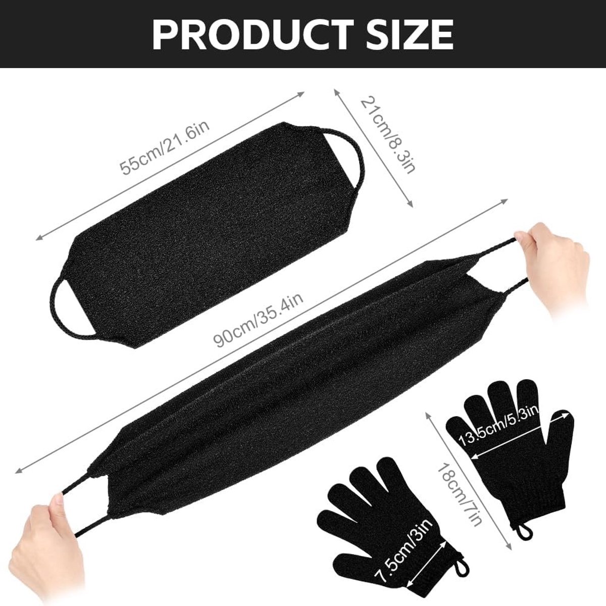Exfoliërende Douchehandschoenen - Zwarte Nylon - Professionele Peeling Set - Snel Droog en Ademend - Voor Volwassenen
