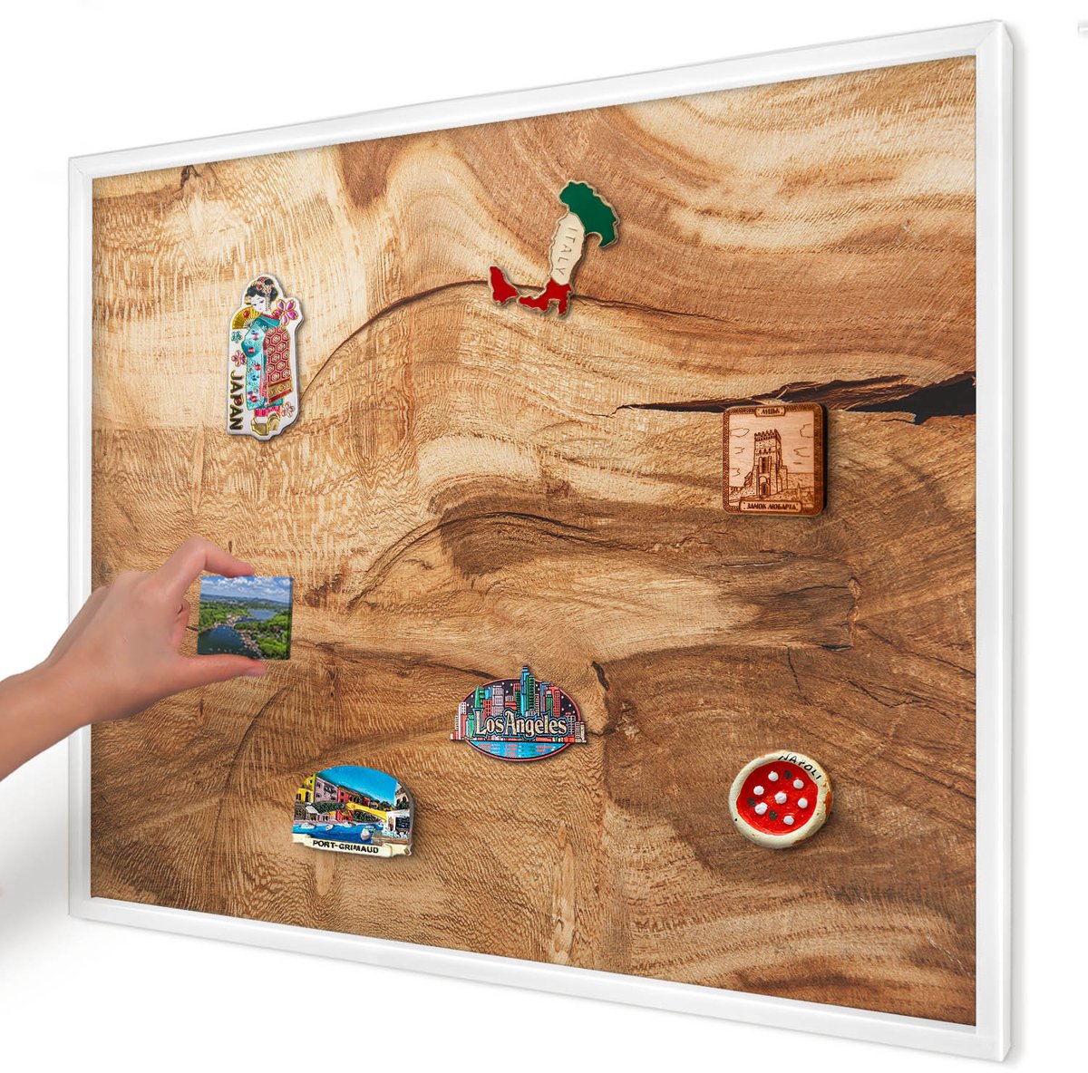 Artprintcave Bruin Magneetbord mit Witte Lijst - 80x60 cm - Natuurlijk Hout Magneetbord Voor Keuken - Rustiek Memobord Keuken - Texturen