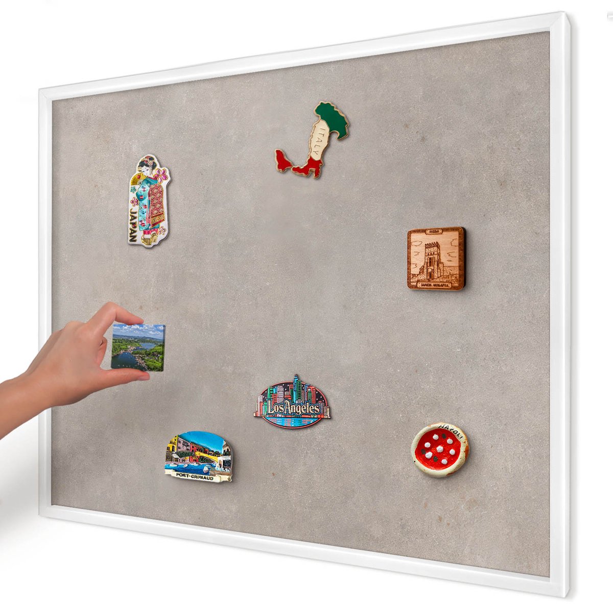 Artprintcave Grijs Magneetbord mit Witte Lijst - 80x60 cm - Neutrale Elegantie Notitiebord - Minimalist Magneet Bord mit Frame - Texturen