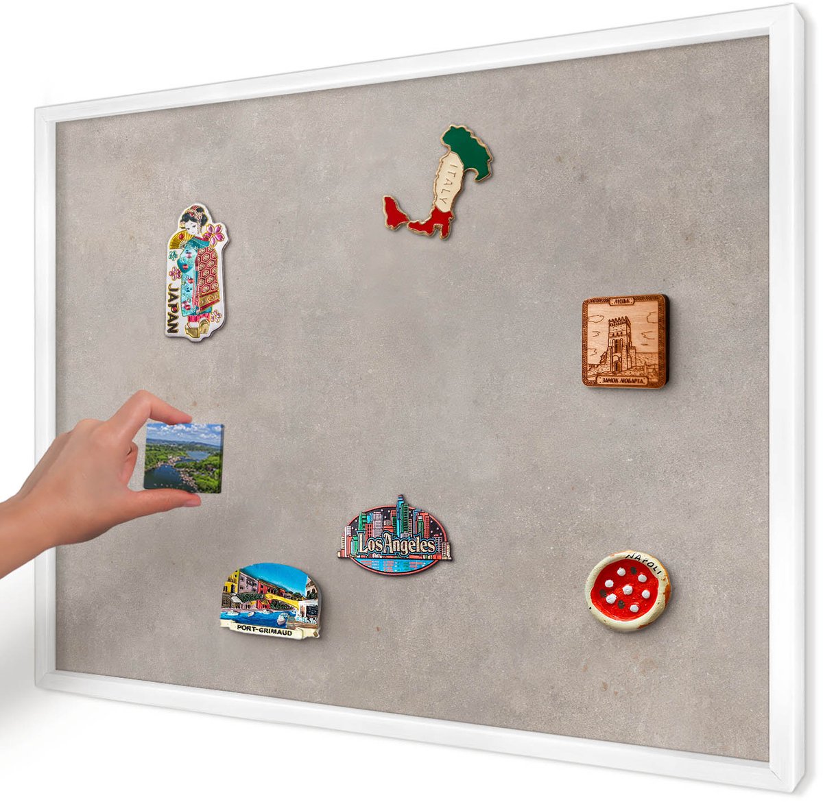 Artprintcave Grijs Magneetbord mit Witte Lijst - 70x50 cm - Neutrale Elegantie Magnetisch Bord - Minimalist Wandbord Magnetisch - Texturen