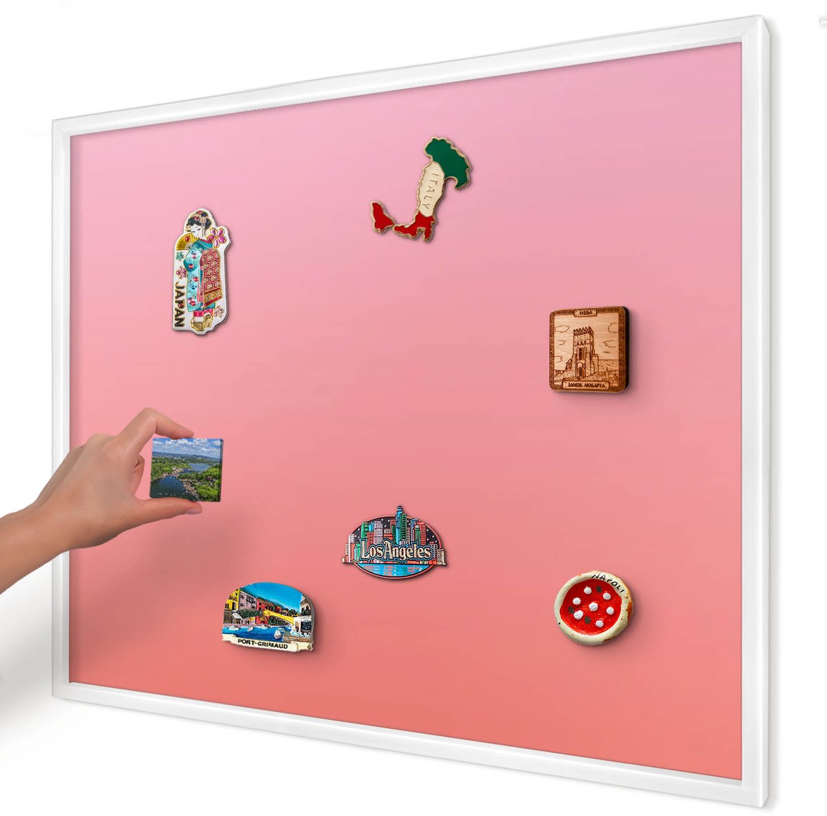 Artprintcave Roze Magneetbord mit Witte Lijst - 80x60 cm - Roze Oranje Bord Voor Magneten - Minimalist Magneet Bord mit Frame - Achtergronden En Patronen