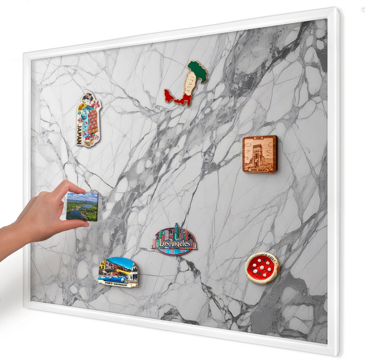 Artprintcave Wit Magneetbord mit Witte Lijst - 80x60 cm - Marmeren Elegantie Notitiebord - Minimalist Magneetbord Voor Foto's - Texturen