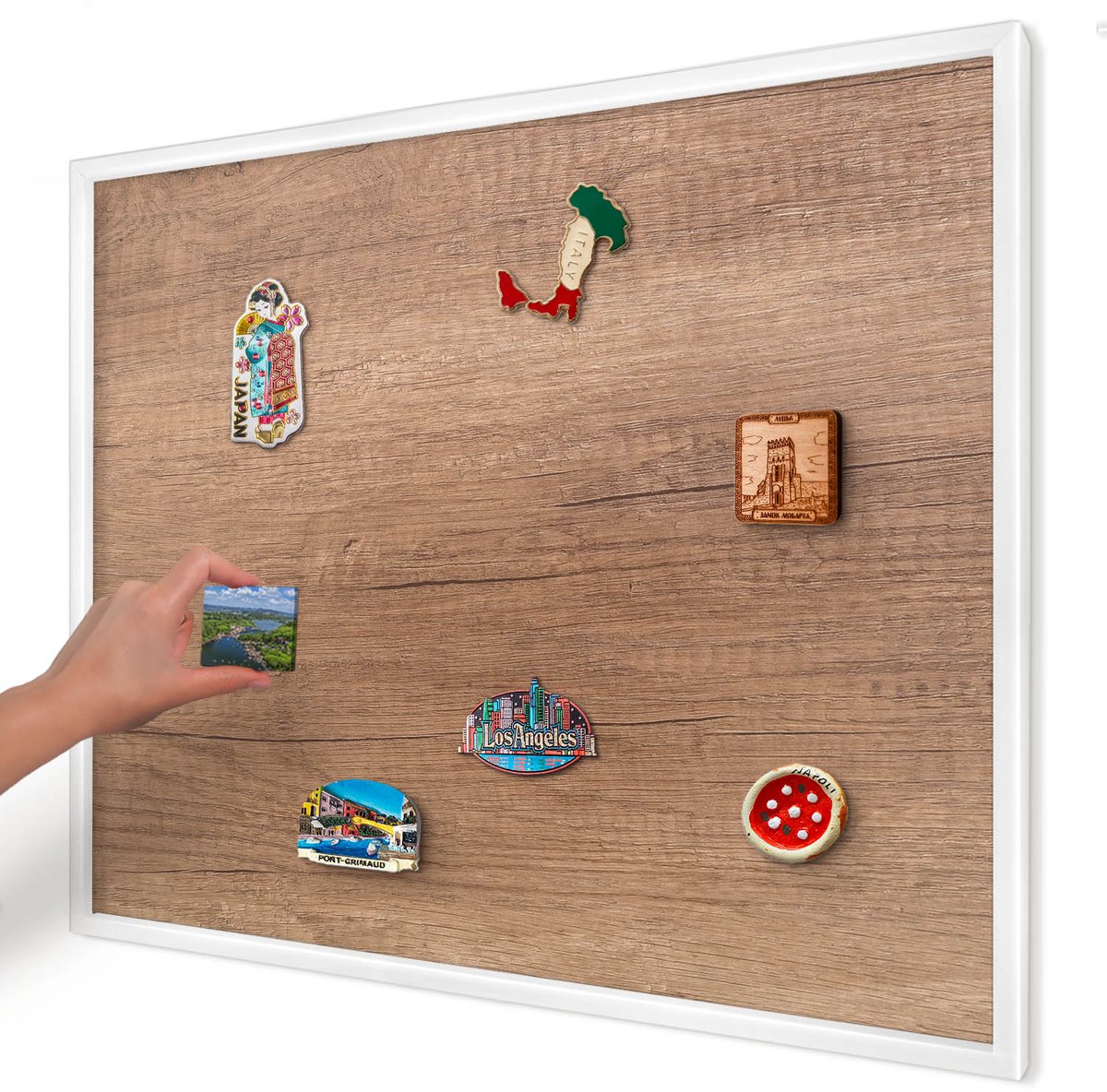 Artprintcave Bruin Magneetbord mit Witte Lijst - 80x60 cm - Houtstructuur Magneetbord Voor Keuken - Rustiek Magneet Bord mit Frame - Texturen