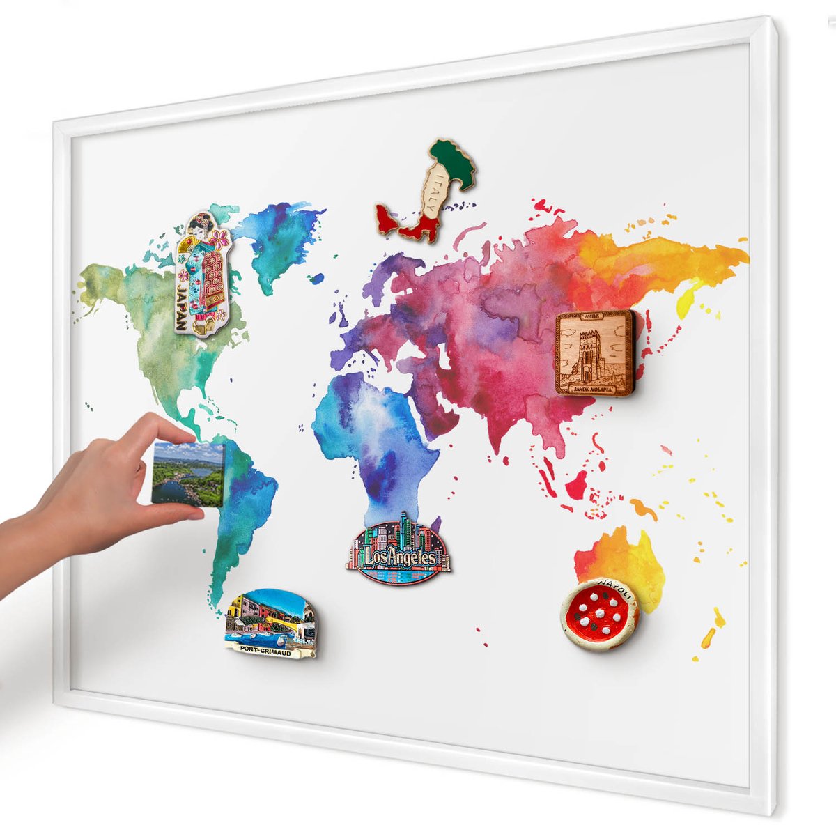 Artprintcave Wit Magneetbord mit Witte Lijst - 80x60 cm - Kleurenkaart Magnetisch Bord Voor Magneten - Waterverf Magnetisch Bord - Kaarten