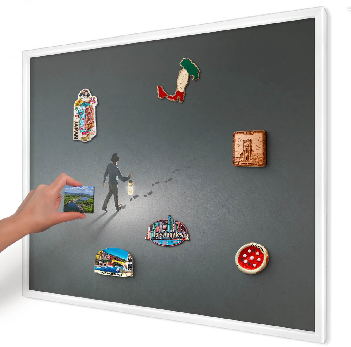 Artprintcave Grijs Magneetbord mit Witte Lijst - 80x60 cm - Nachtwandeling Magnetische Organizer - Abstract Magnetisch Bord Voor Magneten - Deel