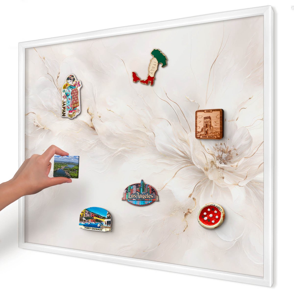 Artprintcave Romig Magneetbord mit Witte Lijst - 80x60 cm - Bloemige Elegantie Magneetbord Voor Foto's - Schilderachtig Magnetisch Bord Voor Magneten - Bloemen En Planten