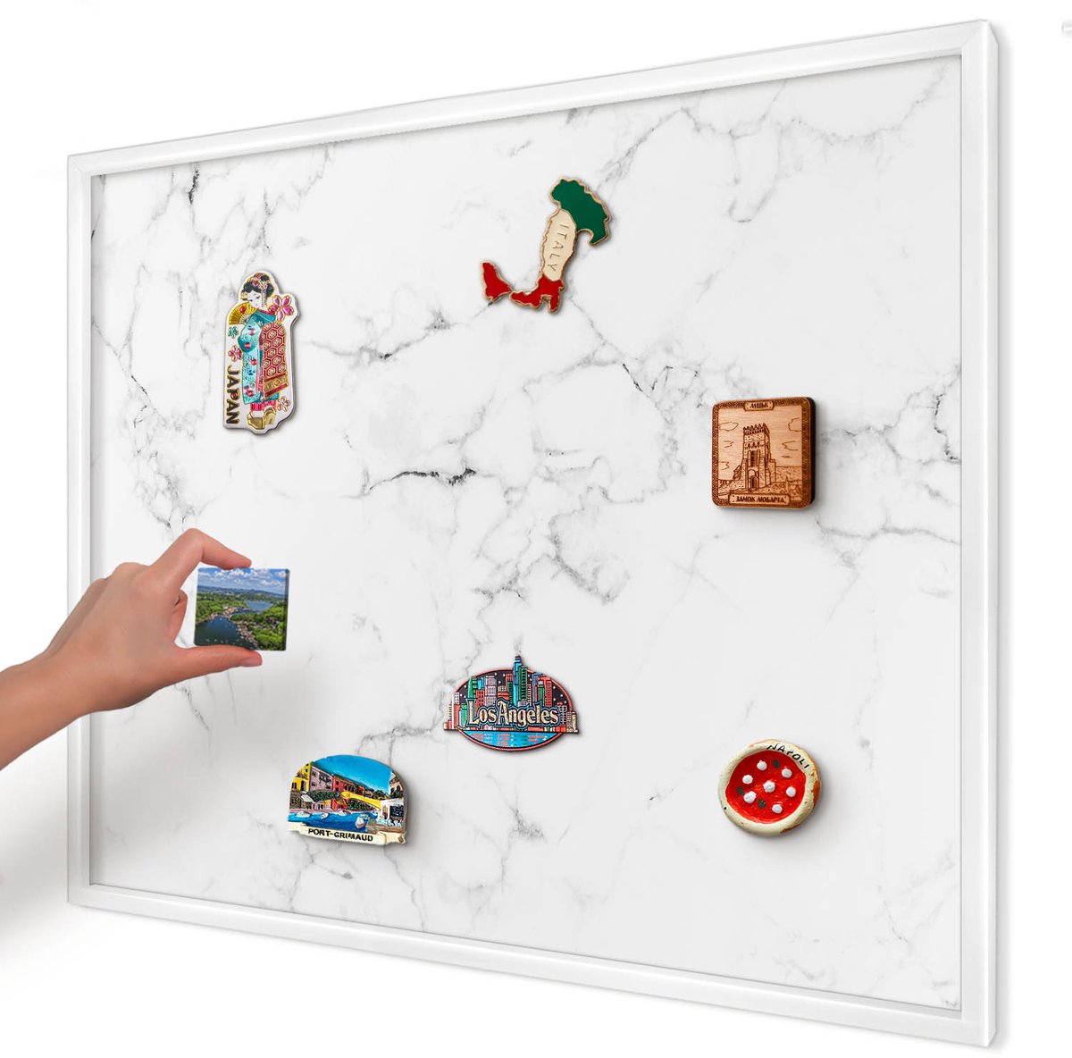 Artprintcave Wit Magneetbord mit Witte Lijst - 80x60 cm - Marmerpatroon Magnetisch Bord Voor Magneten - Minimalist Magneetbord Voor Foto's - Texturen