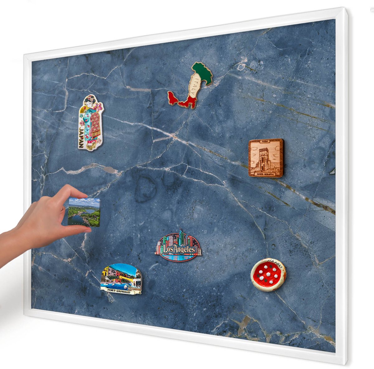 Artprintcave Marine Magneetbord mit Witte Lijst - 80x60 cm - Marmeren Elegantie Magneetbord Voor Foto's - Modern Bord Voor Magneten - Texturen