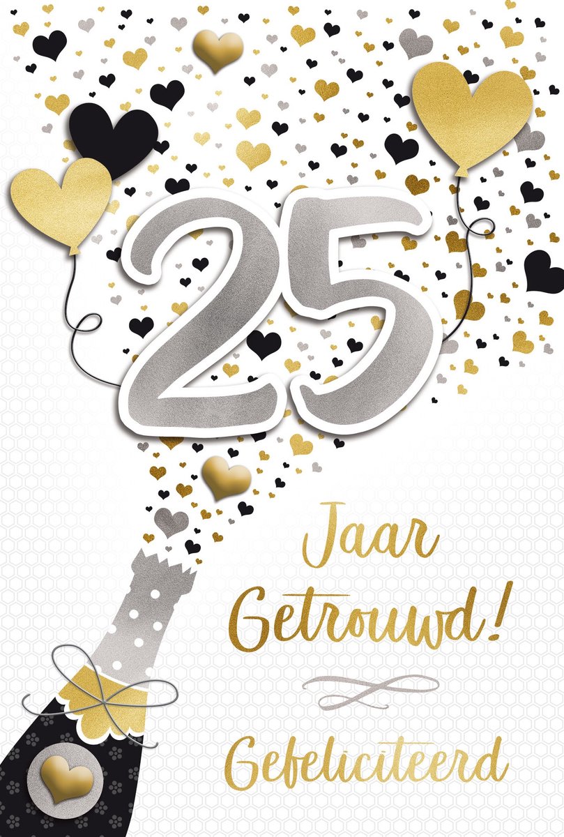 Wenskaart | 6 stuks | Luxe 3D wenskaart 25 jaar getrouwd! Gefeliciteerd