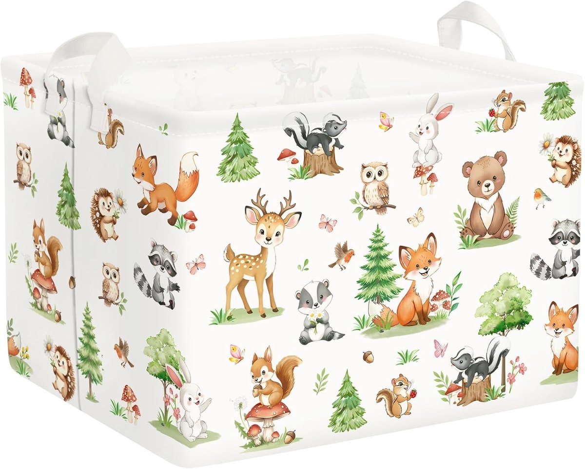 Forest Animals Wasmand - Bladeren Opbergmand voor Badkamer, Speelgoed en Kleding, 40x30x30cm, Duurzaam en Stijlvol Design