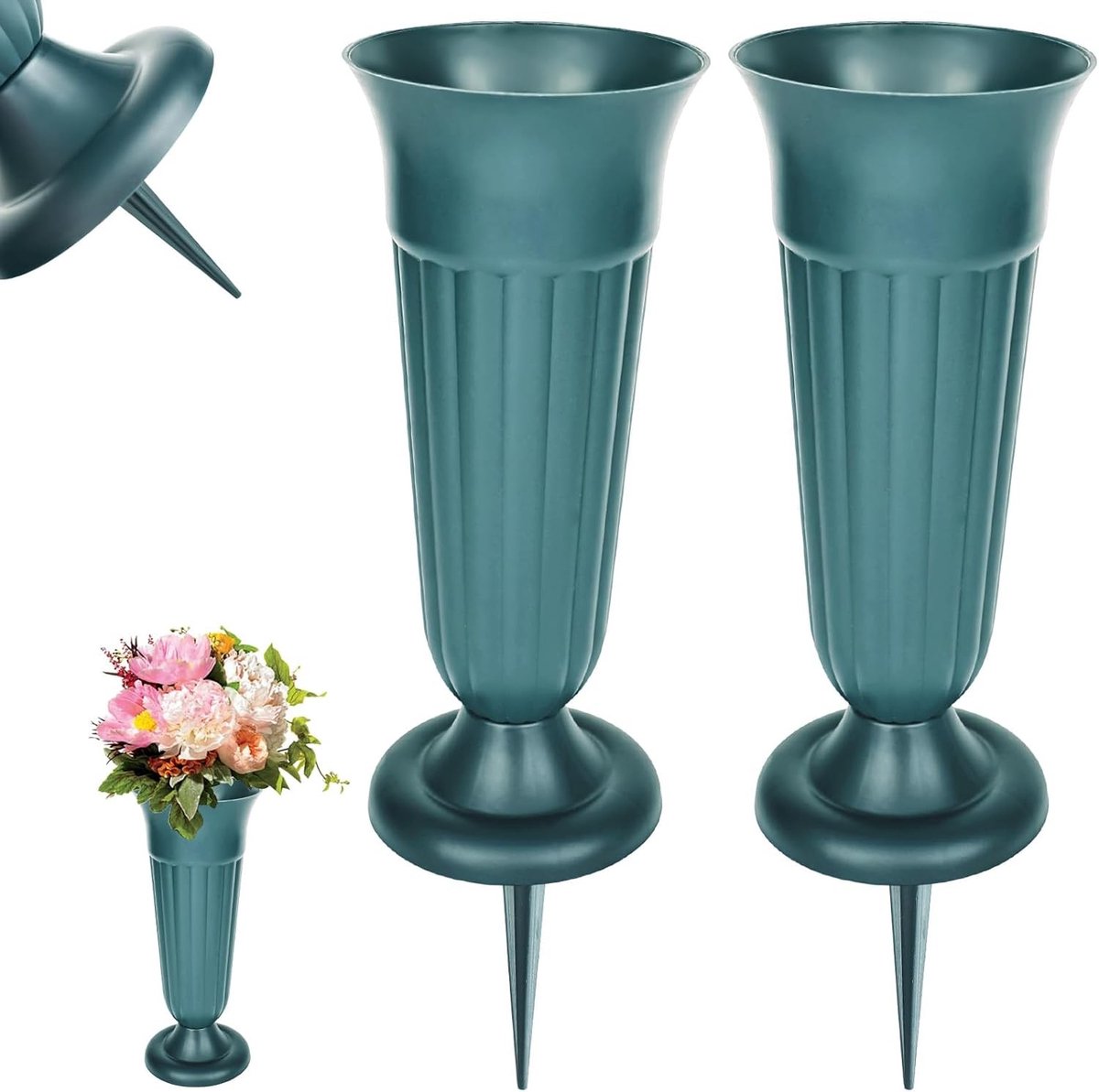 Gegraveerde Aarde Nail Vaas voor Begraafplaats - Set van 2 Vazen voor Bloemen, Herinneringsdecoratie en Rouwgeschenken