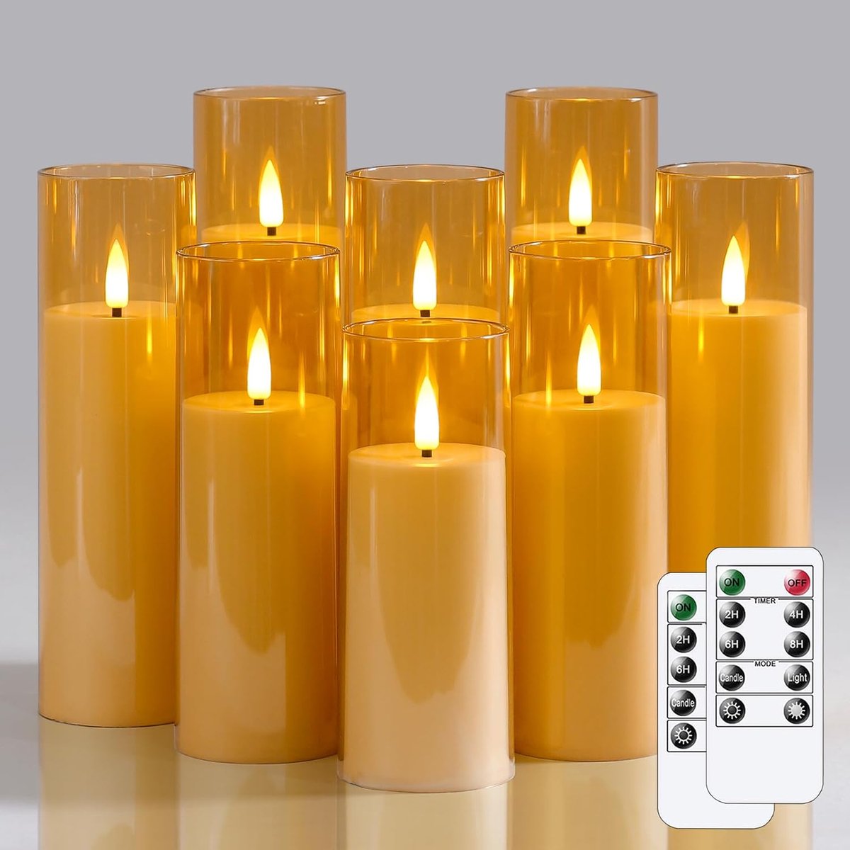 Flame-less LED Kaarsen Set van 8 - Gouden Plastic - Inclusief Afstandsbediening en Timer - SnelShoppen