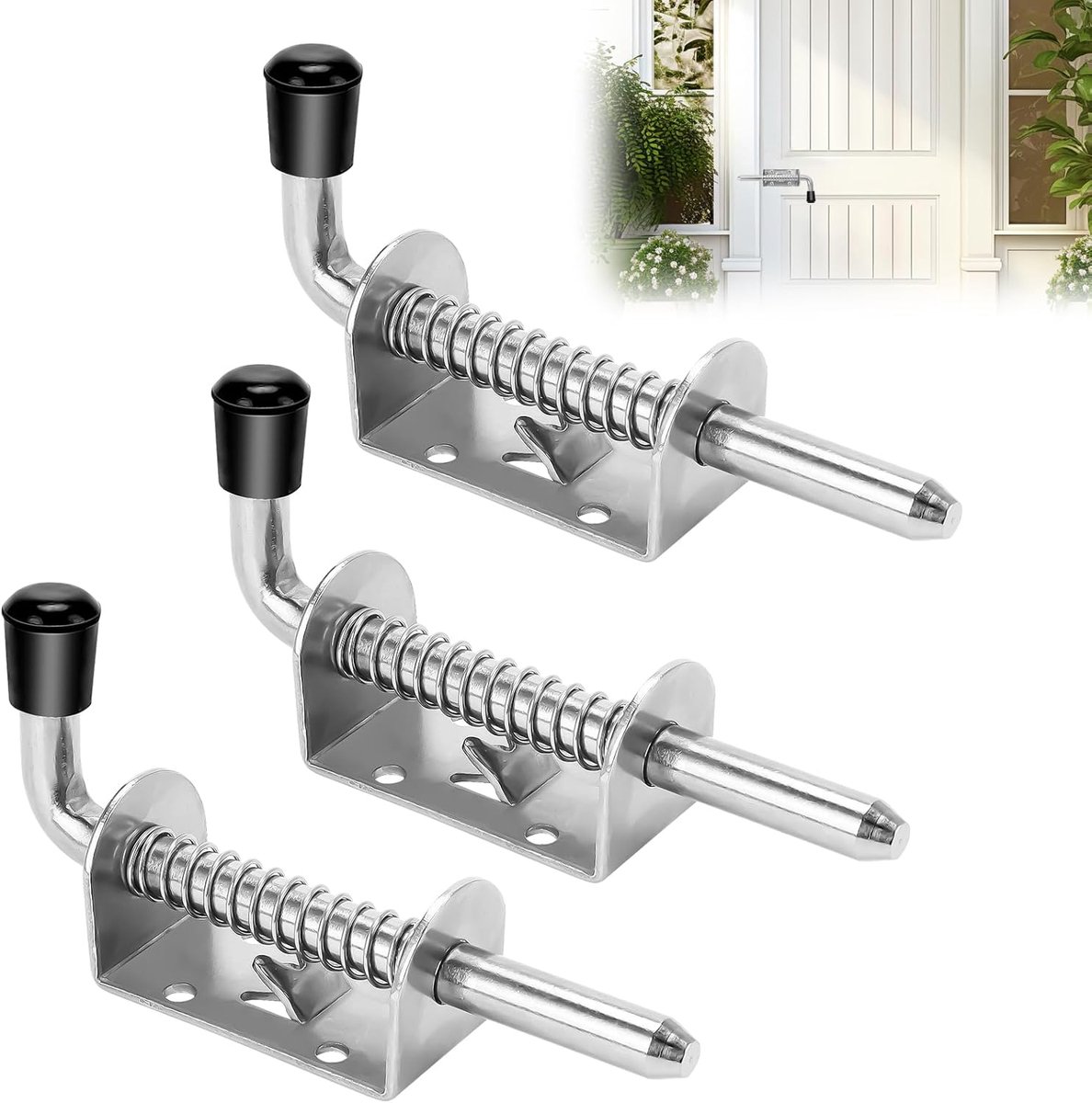 Springlatch 10 x 128 mm - RVS 304 - Rubber handvat - Ideaal voor schuren en deuren - SnelShoppen