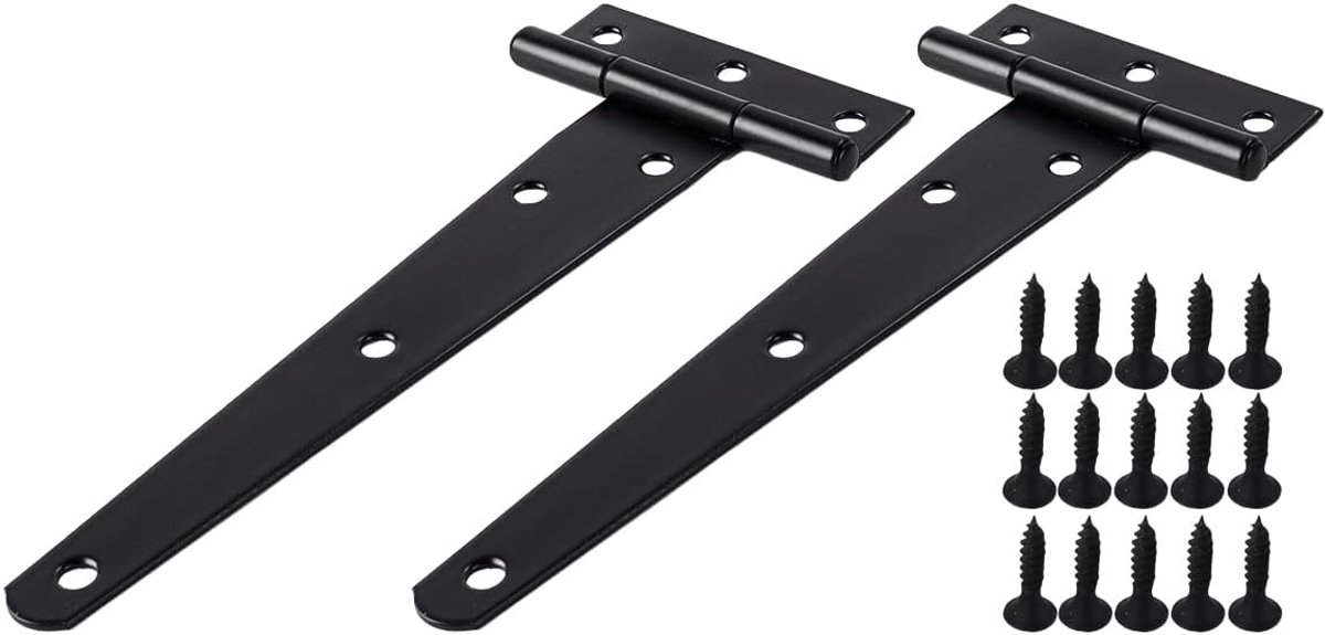 SnelShoppen - 2 Stuks 150mm (6") T-scharnieren, zwart Japans, metalen T-hinges met roestvrije coating, ideaal voor buitentoepassingen op poorten en sc