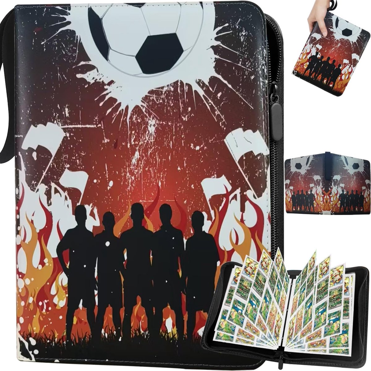 SnelShoppen - Verzamelalbum voor Voetbalkaarten, 9 Vakken, 50 Stuks, Pagina Verzamelkaarten, Maximaal 900 Kaarten, Draagbaar, Waterdicht, PU-Leer, Rit
