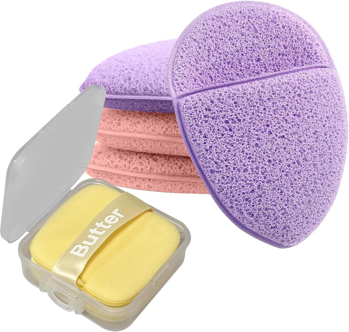 SnelShoppen - 6 Stuks Peelingspons, Herbruikbare Make-up Pads, Gezichtsreiniging Sponzen, Wasbaar, Hygiënisch, Meerkleurig (Geel, Roze, Paars) voor Da