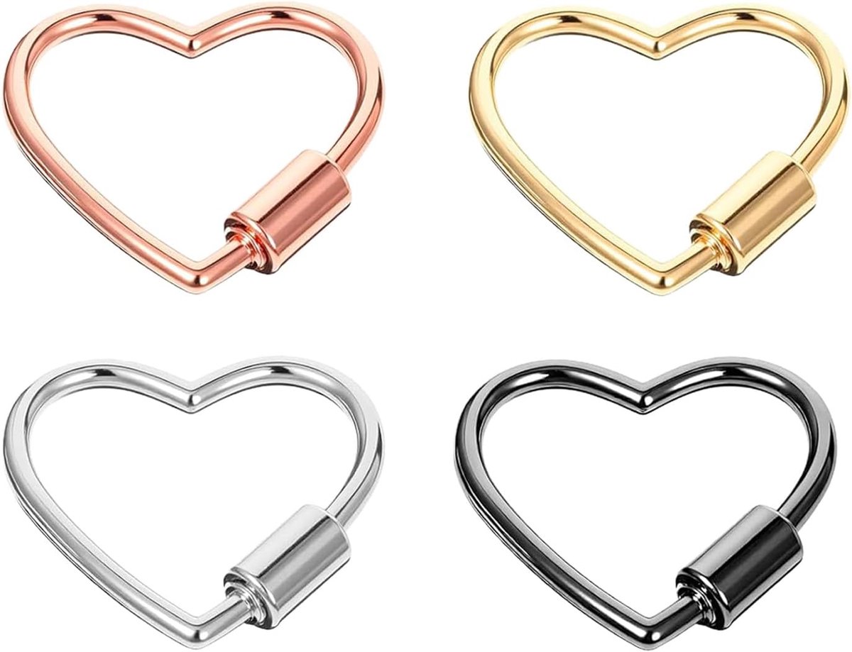 SnelShoppen - 4Pcs 3x3CM Hartvormige Carabiner Sleutelhangers Multi-Kleur Metaal Schroefsluiting Sleutelhangers voor DIY, Kamperen, Reizen en Feesten