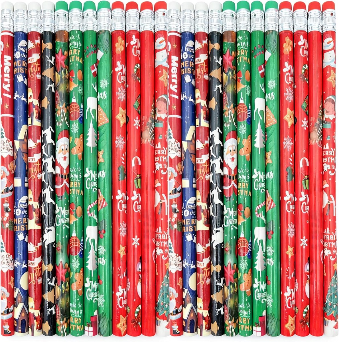 SnelShoppen - 72 Stuks Kerst Potloden met Gum - Houten Pennen Set voor Basisschoolkinderen - Kerstcadeaus, Schoolprijzen, Feestartikelen - Cartoon Des
