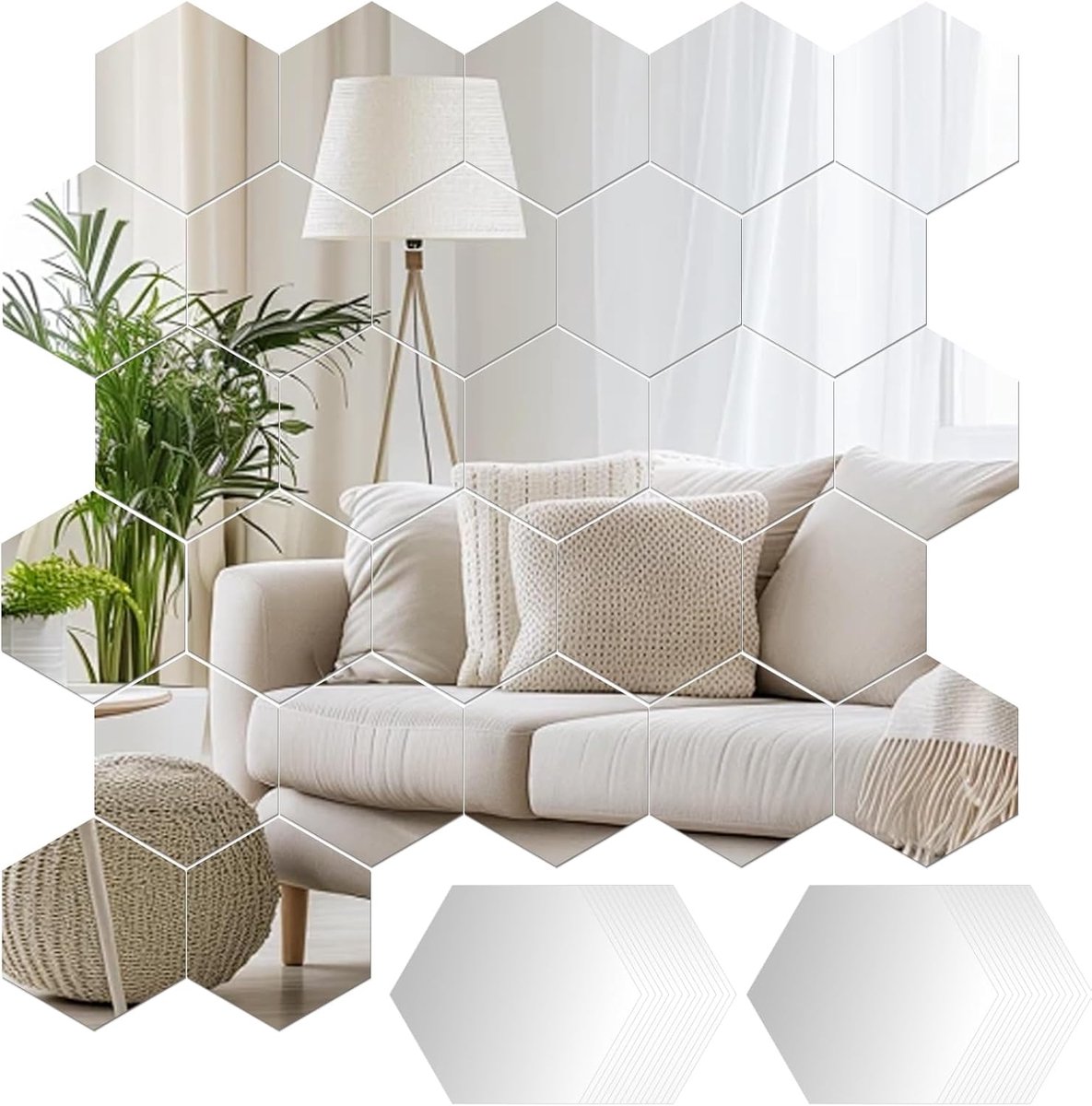 SnelShoppen - 30 Stuks Zelfklevende Spiegel Tegels, Hexagonale Spiegel Wandstickers, Acryl Spiegel Tegels voor Woonkamer, Badkamer, Slaapkamer Wanddec
