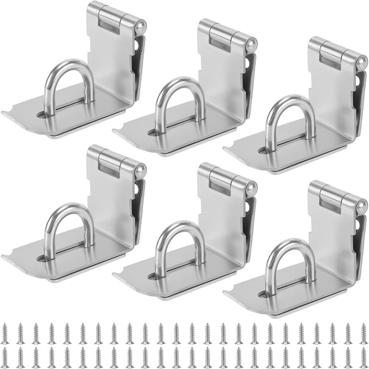 6 pieces 4 inch security lock, 60 x 45 x 35 mm, silver 90° door hinge made of stainless steel, lockable for padlock - ShopVlot