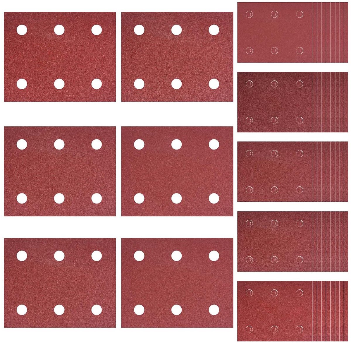 SnelShoppen - Schuurpapier Set van 50, 115 x 101 mm, 40/60/80/100/120 Korrel, 6 Gaten, Schuurdisc voor Hout, Polijsten van Metaal en Niet-Metaal