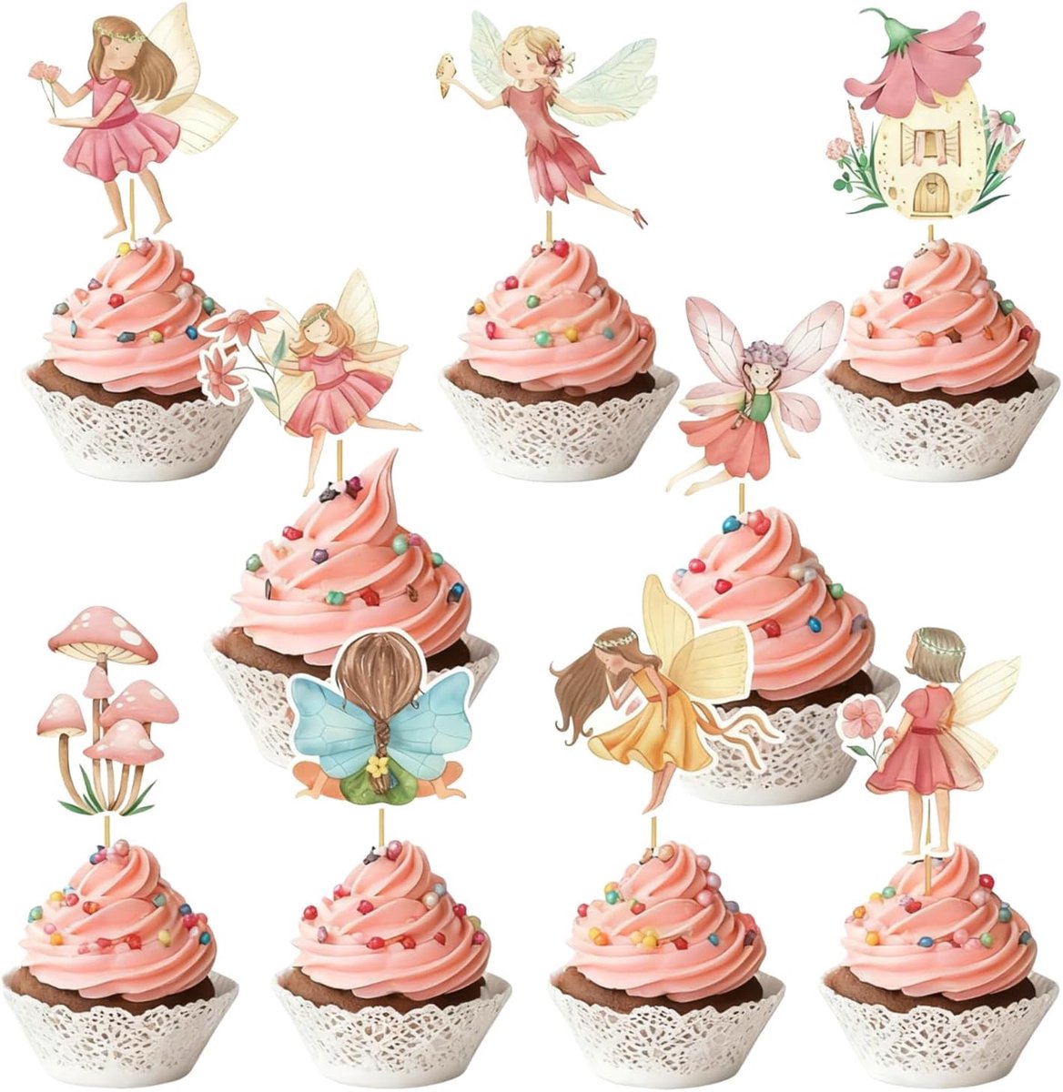 SnelShoppen - 45 Stuks Taartdecoratie Feeën Cupcake Toppers Muffin Decoratie Meisjes Feest Taartdecoratie voor Kinderen Theeparty Verjaardagsfeest