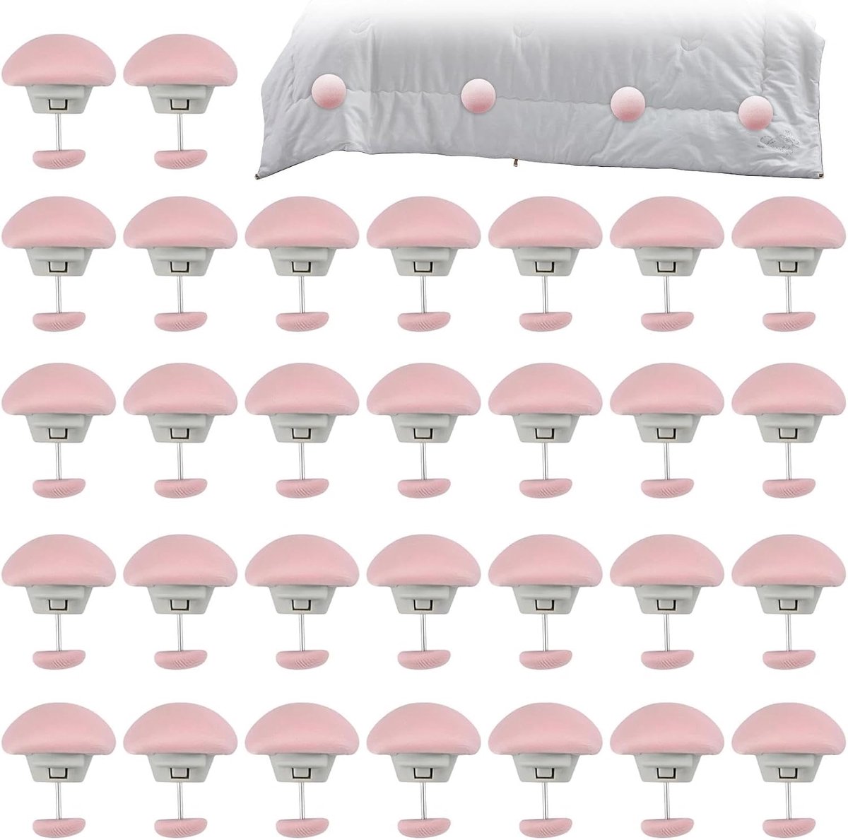 SnelShoppen - Quiltbevestigingsclips 30 stuks, roze, 32 × 26 mm, praktische drukknopontwerp voor dekbedden, beddengoed en gordijnen, duurzaam PP en ka