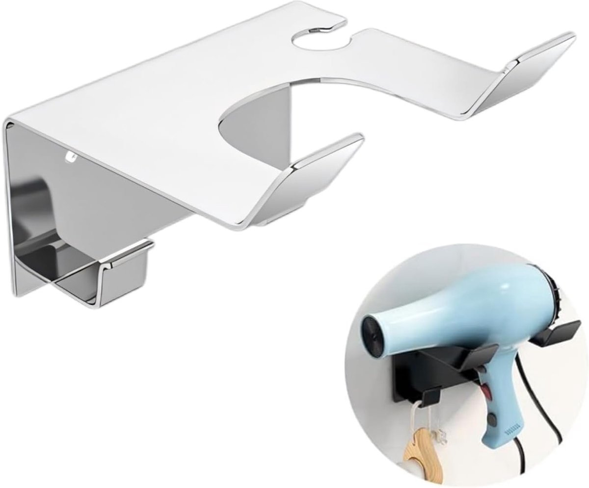 Hair Dryer Holder, Double Mounting with Glue + Screw, Hair Dryer Bracket without Drilling, Universal Wall Mounted with - ShopVlot