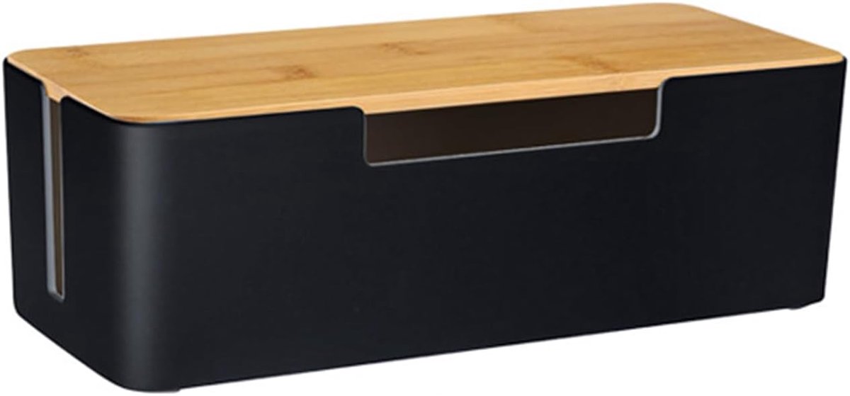 SnelShoppen - Kabeldoos met Houten Deksel, ABS Kabelorganizer, Kabelbeheersysteem, Zwart, Ideaal voor Kabels Verbergen en Organiseren, Voor Thuis en K