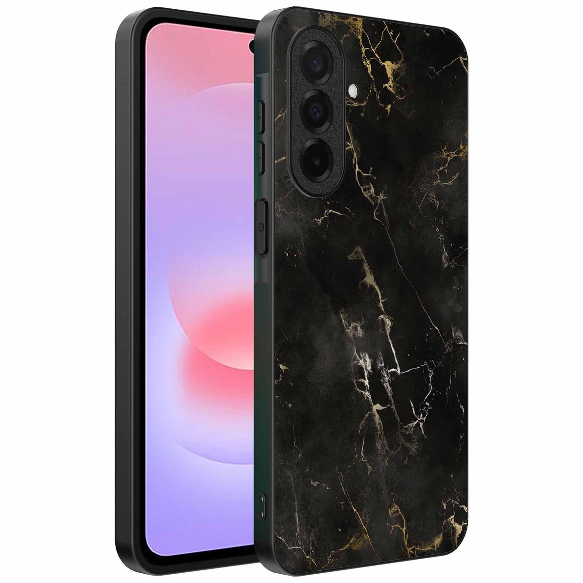 Geschikt voor Samsung Galaxy A37 Telefoonhoesje met marmer opdruk - TPU backcover case black marble design - Zwart - Smartphonica geschikt voor Samsung Galaxy A37