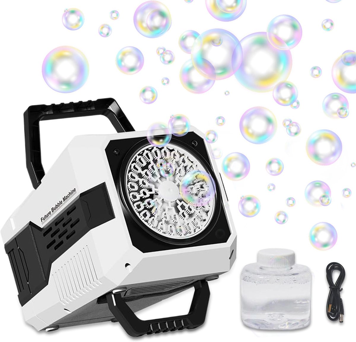 Elektrische Bellenblaasmachine met LED - 40 Gaten Bellenblazer - 10.000+ Bellen per Minuut - USB & Batterij Voeding - Wit