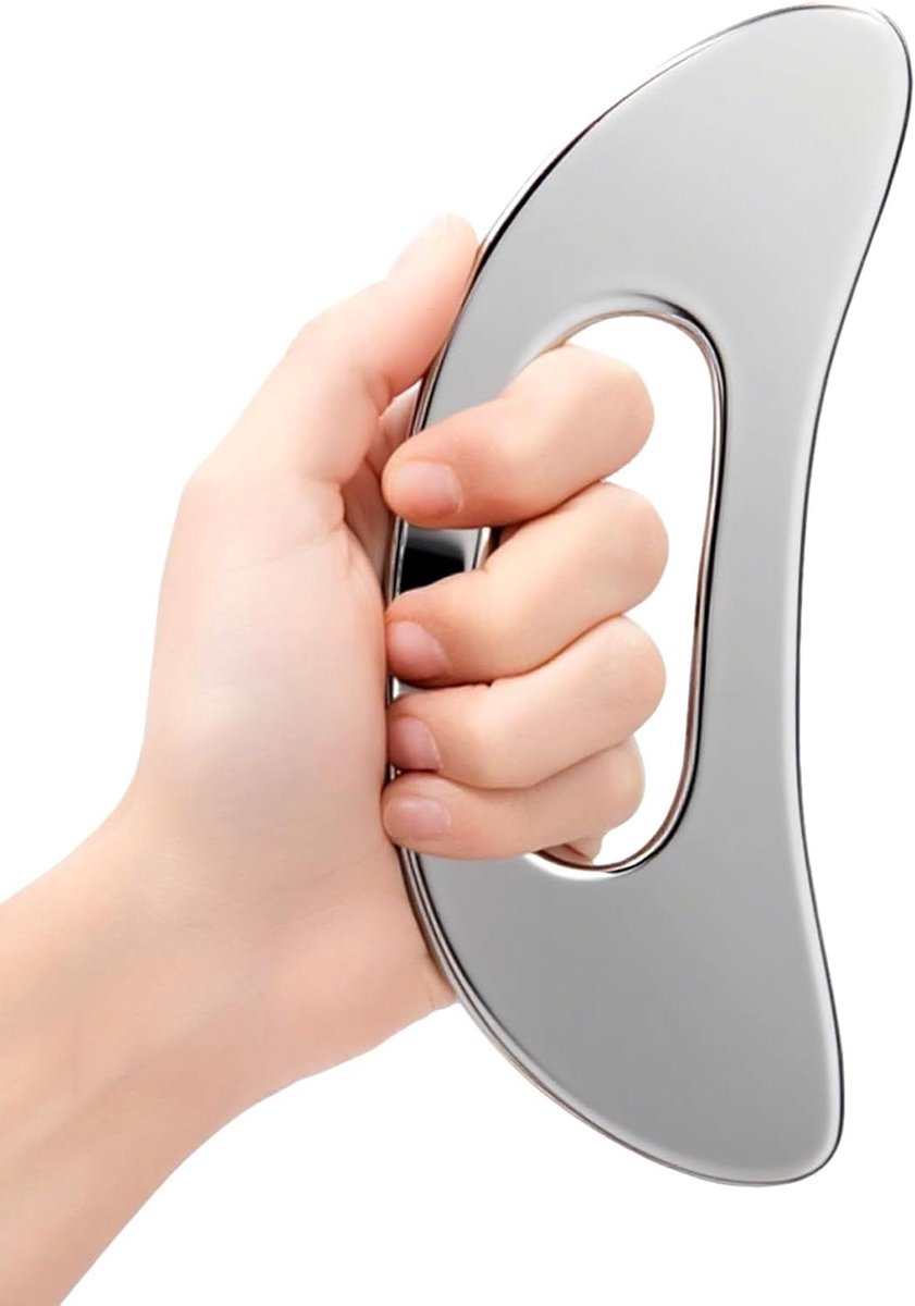 Gua Sha Massagegereedschap - Lichaamsschraper Spiermassage - Spierontspanning Herstel - Ergonomische Handgreep - 15 x 12.7 cm - Zilver