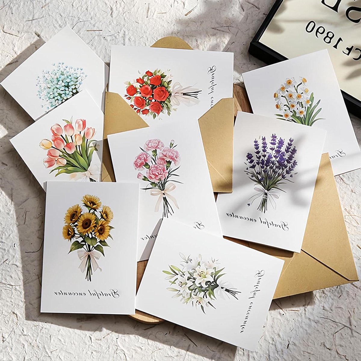 Bedankkaarten Set - Wenskaarten Enveloppen - Geleentheden Vieren - Verschillende Bloemenmotieven - 12 x 9 cm - Kleurrijk