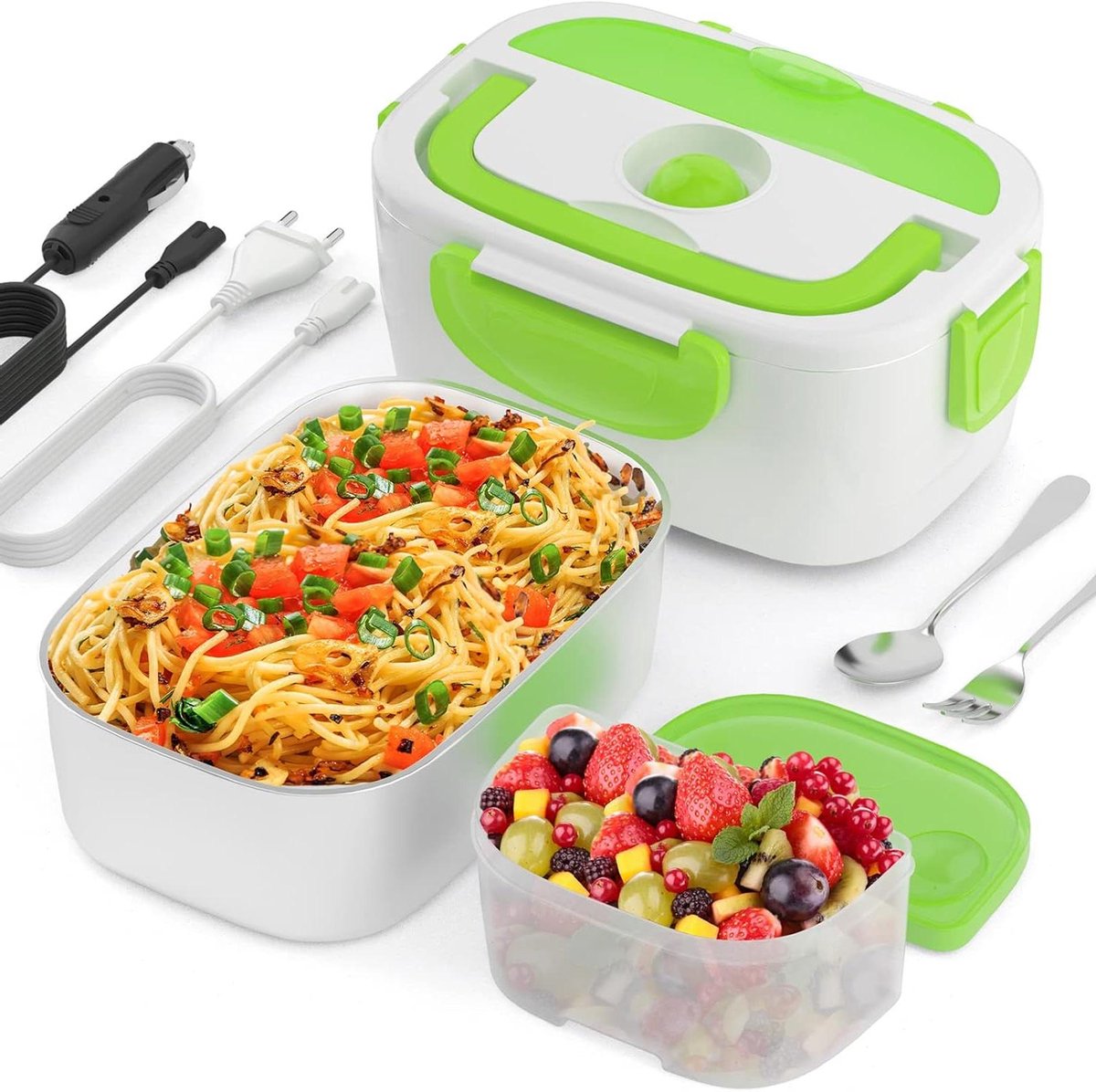 Elektrische Lunchbox - Voedselwarmer - Warme Maaltijden Onderweg - Dubbele Spanning Functie - 1.5 Liter - Wit