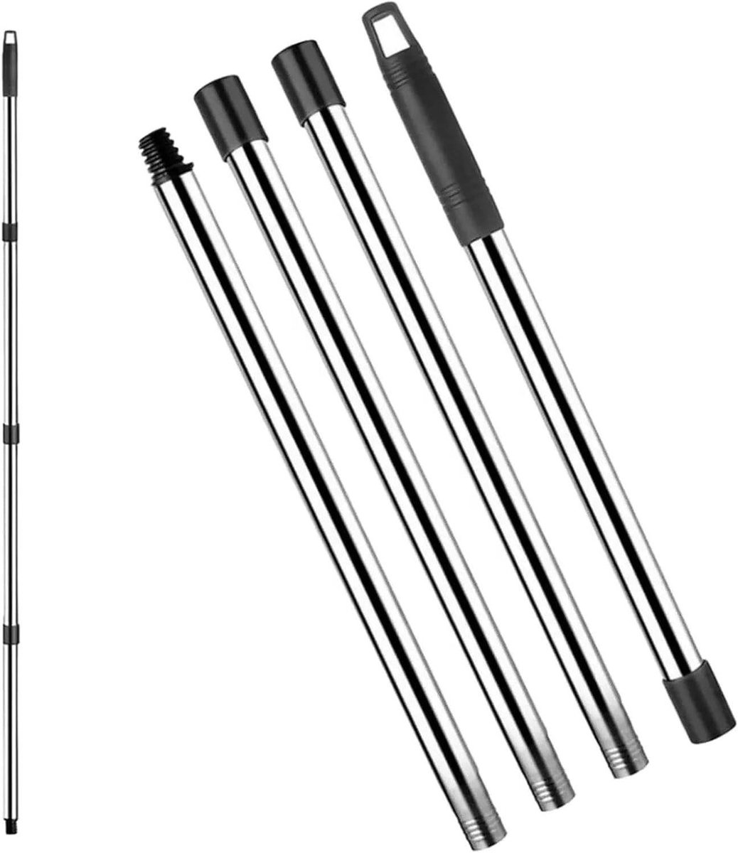 Telescoopstang RVS - Uitschuifbare steel - Ramen zemen - Splitsbaar ontwerp - 144 cm - Zilver zwart