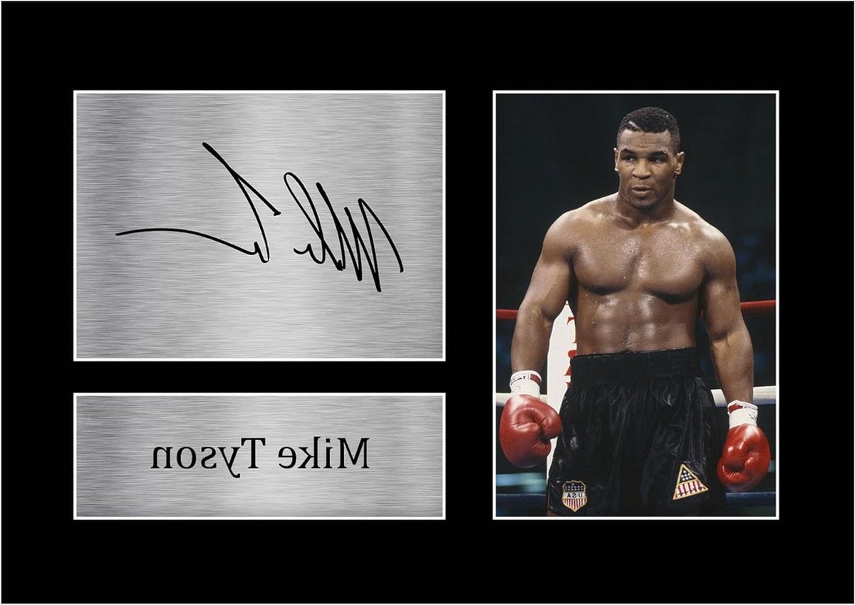 Boksen Fotoafdruk - Sport Poster Wanddecoratie - Cadeau Idee - Geprint Handtekening Replica - A4 21x30 cm - Zwart