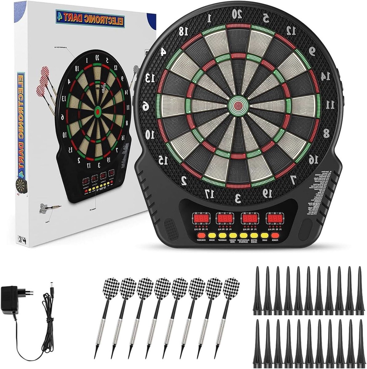 Elektronisch Dartbord - Dartspel Set - Wedstrijden Spelen - 4 LCD Schermen - 30 x 30 x 30 cm - Zwart