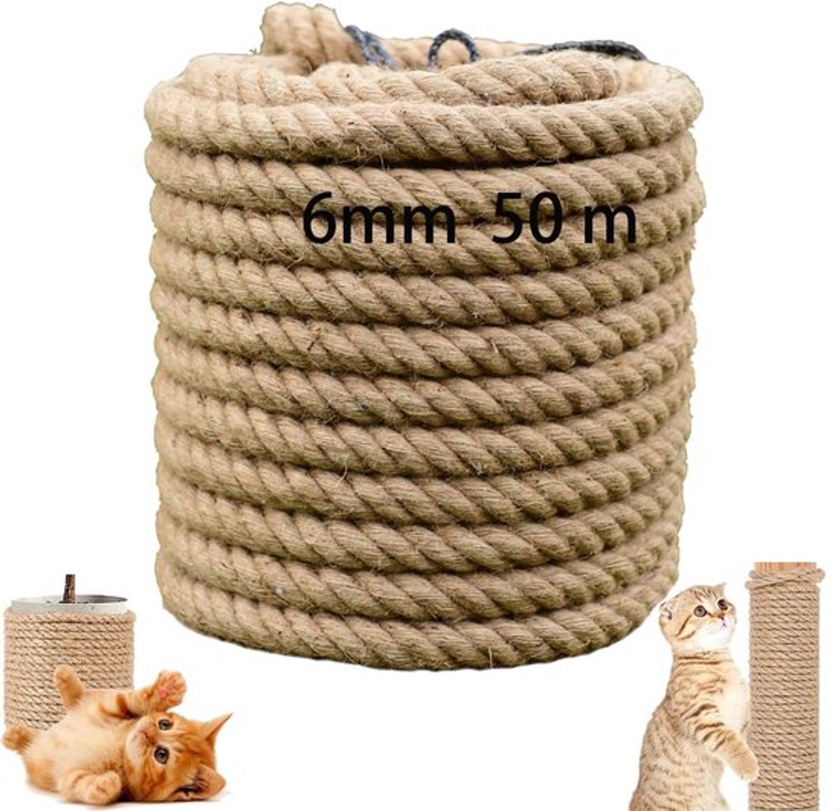 6 mm sisal touw voor huisdieren - 50 meter lang - multifunctioneel touw voor kattenkrabpaal - ideaal voor kattenbescherming