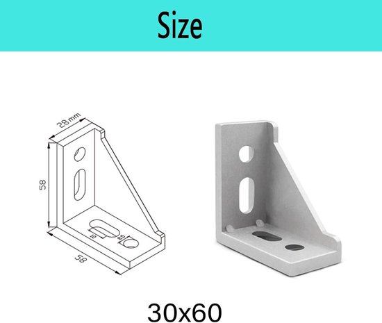 10 stuks bevestigingsmateriaal, hoek, 3060 aluminium profielverbinder, hoekbevestiging groef, hoekverbinder, aluminium hoekconnector voor hoeken, wandhouder, montagemateriaal, TAOZHUGONG (3060 - 10 — afbeelding 4
