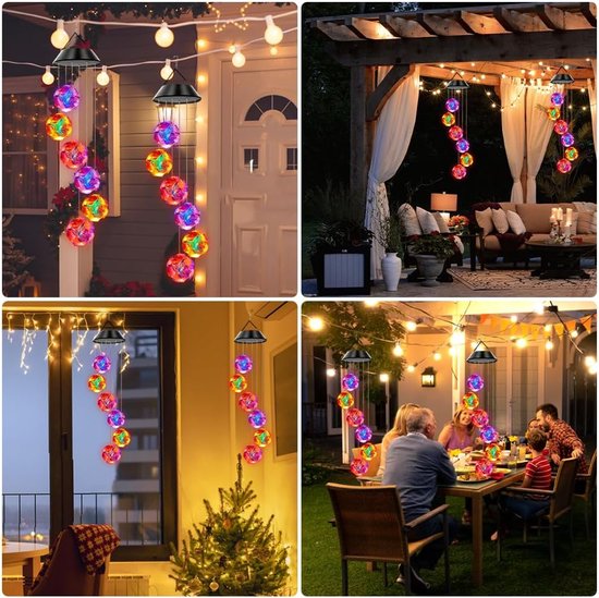 Windspel op zonne-energie, voor in de tuin, 6 leds, wisselende kleuren, moederdagcadeau voor balkon, decoratie, weerbestendig, buiten, hangend, terrasdecoratie, tuinlamp, tuinlamp voor boom — afbeelding 4